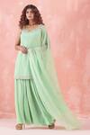 Buy_Mirroir_Green Silk Organza Embroidery Sequin And Beads Leaf Neck Kurta Sharara Set _at_Aza_Fashions