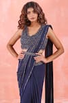 Mirroir_Blue American Crepe Embroidery Sequin And Pre-draped Saree With Blouse  _Online_at_Aza_Fashions