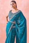 Mirroir_Green American Crepe Embroidery Sequin And Border Saree With Blouse  _Online_at_Aza_Fashions