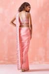 Shop_Mirroir_Peach Viscose Georgette, American Crepe, Lining Pre-draped Saree With Blouse _at_Aza_Fashions