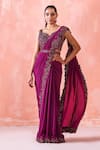 Buy_Mirroir_Purple Viscose Georgette, American Crepe, Embroidered Border Saree With Blouse _at_Aza_Fashions