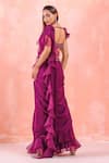 Shop_Mirroir_Purple American Crepe Embroidery Pre-draped Ruffle Saree With Blouse  _at_Aza_Fashions