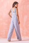 Shop Mirroir Grey Royal Georgette Sequin And Beads V Neck Embroidered Bodice Jumpsuit at Aza Fashions Shop_Mirroir_Grey Royal Georgette Sequin And Beads V Neck Embroidered Bodice Jumpsuit _at_Aza_Fashions