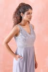 Mirroir Grey Royal Georgette Sequin And Beads V Neck Embroidered Bodice Jumpsuit Online at Aza Fashions Mirroir_Grey Royal Georgette Sequin And Beads V Neck Embroidered Bodice Jumpsuit _Online_at_Aza_Fashions