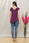 Shop_Megha Garg_Purple Scuba Plain V Neck Asymmetric Sleeveless Top _at_Aza_Fashions