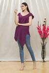 Buy_Megha Garg_Purple Scuba Plain V Neck Asymmetric Sleeveless Top _Online_at_Aza_Fashions