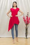 Buy_Megha Garg_Red Crepe Plain Asymmetric Draped Tunic _at_Aza_Fashions