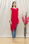 Megha Garg_Red Crepe Plain Asymmetric Draped Tunic _Online_at_Aza_Fashions