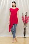 Buy_Megha Garg_Red Crepe Plain Asymmetric Draped Tunic _Online_at_Aza_Fashions