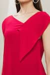 Megha Garg_Red Crepe Plain Asymmetric Draped Tunic _at_Aza_Fashions