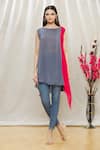 Buy_Megha Garg_Red Crepe Plain Round Colorblock Draped Tunic _Online_at_Aza_Fashions