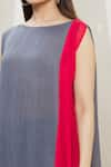 Megha Garg_Red Crepe Plain Round Colorblock Draped Tunic _at_Aza_Fashions