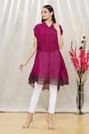 Buy_Megha Garg_Pink Chiffon Plain V Neck Draped Tunic _at_Aza_Fashions