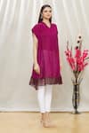 Megha Garg_Pink Chiffon Plain V Neck Draped Tunic _Online_at_Aza_Fashions