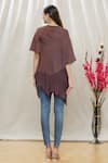 Shop_Megha Garg_Brown Crepe Plain V Neck Draped Tunic _at_Aza_Fashions