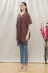 Buy_Megha Garg_Brown Crepe Plain V Neck Draped Tunic _Online_at_Aza_Fashions