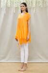 Buy_Megha Garg_Orange Crepe Plain Asymmetric Draped Tunic _Online_at_Aza_Fashions