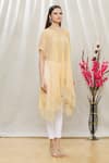 Megha Garg_Beige Flat Chiffon Plain V Neck Draped Tunic _Online_at_Aza_Fashions