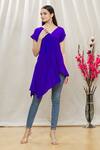 Buy_Megha Garg_Purple Crepe V Neck Draped Asymmetric Tunic _at_Aza_Fashions