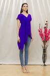 Megha Garg_Purple Crepe V Neck Draped Asymmetric Tunic _Online_at_Aza_Fashions