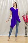 Buy_Megha Garg_Purple Crepe V Neck Draped Asymmetric Tunic _Online_at_Aza_Fashions