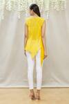 Shop_Megha Garg_Yellow Crepe V Neck Draped Asymmetric Tunic _at_Aza_Fashions