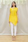 Buy_Megha Garg_Yellow Crepe V Neck Draped Asymmetric Tunic _Online_at_Aza_Fashions