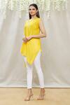 Shop_Megha Garg_Yellow Crepe V Neck Draped Asymmetric Tunic _Online_at_Aza_Fashions