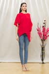 Megha Garg_Red Crepe V Neck Draped Asymmetric Tunic _Online_at_Aza_Fashions