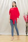 Buy_Megha Garg_Red Crepe V Neck Draped Asymmetric Tunic _Online_at_Aza_Fashions