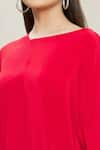 Megha Garg_Red Crepe V Neck Draped Asymmetric Tunic _at_Aza_Fashions