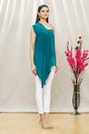 Megha Garg_Blue Crepe Asymmetric Draped Tunic _Online_at_Aza_Fashions