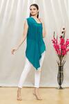 Buy_Megha Garg_Blue Crepe Asymmetric Draped Tunic _Online_at_Aza_Fashions