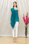 Shop_Megha Garg_Blue Crepe Asymmetric Draped Tunic _Online_at_Aza_Fashions