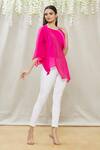 Buy_Megha Garg_Pink Crepe Round Draped Asymmetric Tunic _at_Aza_Fashions