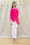 Megha Garg_Pink Crepe Round Draped Asymmetric Tunic _Online_at_Aza_Fashions