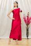 Buy_Megha Garg_Red Satin Sequins One Shoulder Dress _at_Aza_Fashions