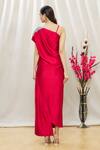 Shop_Megha Garg_Red Satin Sequins One Shoulder Dress _at_Aza_Fashions