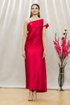 Shop_Megha Garg_Red Satin Sequins One Shoulder Dress _Online_at_Aza_Fashions