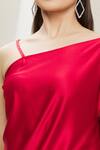 Megha Garg_Red Satin Sequins One Shoulder Dress _at_Aza_Fashions