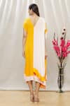 Shop Megha Garg Yellow Crepe V Neck Colourblock Draped Dress at Aza Fashions Shop_Megha Garg_Yellow Crepe V Neck Colourblock Draped Dress _at_Aza_Fashions