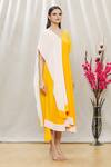 Megha Garg Yellow Crepe V Neck Colourblock Draped Dress Online at Aza Fashions Megha Garg_Yellow Crepe V Neck Colourblock Draped Dress _Online_at_Aza_Fashions