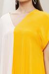 Megha Garg Yellow Crepe V Neck Colourblock Draped Dress at Aza Fashions Megha Garg_Yellow Crepe V Neck Colourblock Draped Dress _at_Aza_Fashions