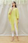 Buy_Megha Garg_Green Chiffon V Neck Draped Asymmetric Tunic _at_Aza_Fashions
