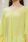 Megha Garg_Green Chiffon V Neck Draped Asymmetric Tunic _at_Aza_Fashions