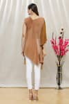 Shop_Megha Garg_Brown Crepe Asymmetric Draped Tunic _at_Aza_Fashions