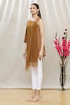 Megha Garg_Brown Crepe Asymmetric Draped Tunic _Online_at_Aza_Fashions