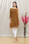 Buy_Megha Garg_Brown Crepe Asymmetric Draped Tunic _Online_at_Aza_Fashions