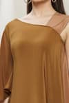 Megha Garg_Brown Crepe Asymmetric Draped Tunic _at_Aza_Fashions