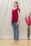 Megha Garg Maroon Crepe Asymmetric Draped Top Online at Aza Fashions Megha Garg_Maroon Crepe Asymmetric Draped Top _Online_at_Aza_Fashions